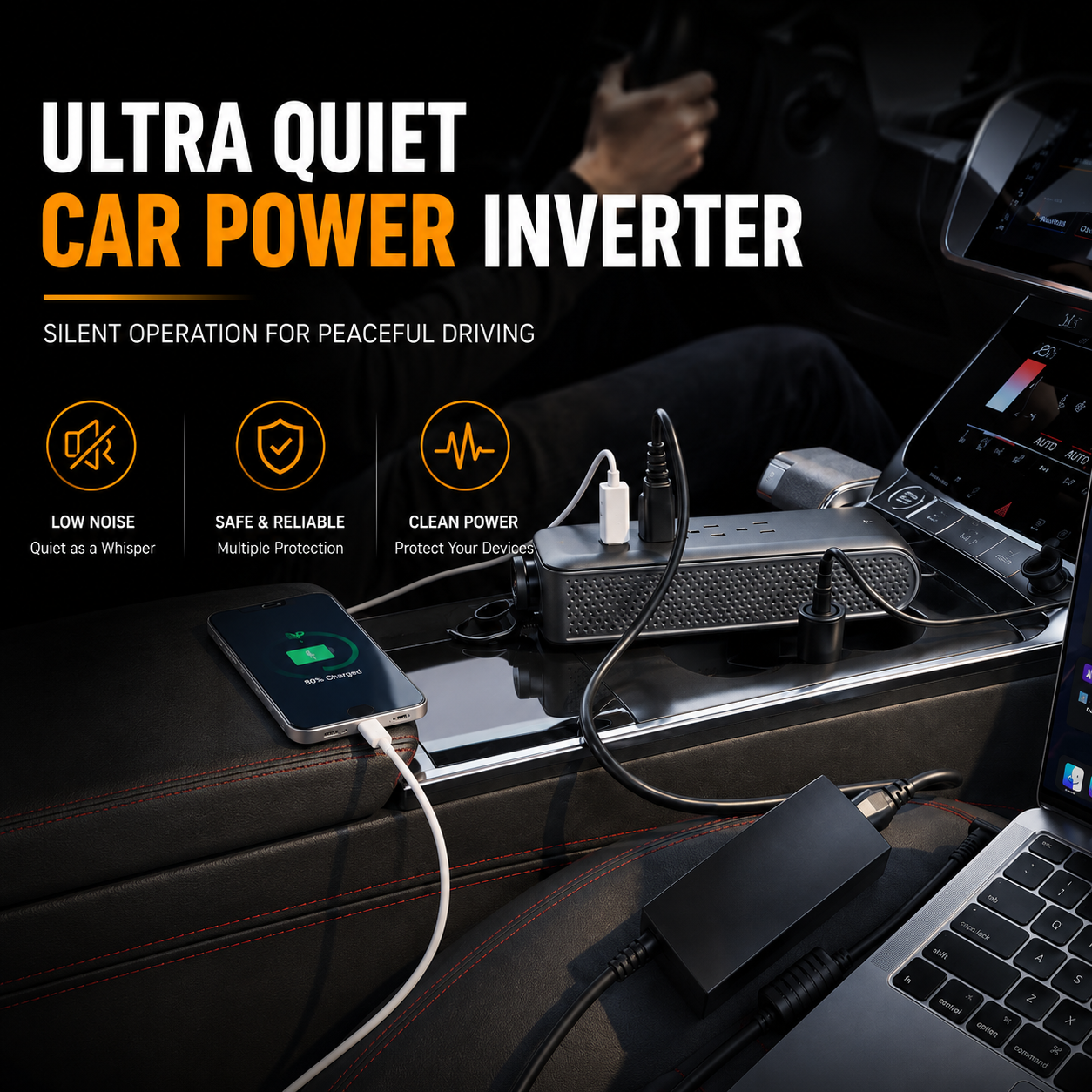 ERAYAK 150W Car Power Inverter - 3 AC Outlets, USB-C & USB-A Fast Charging