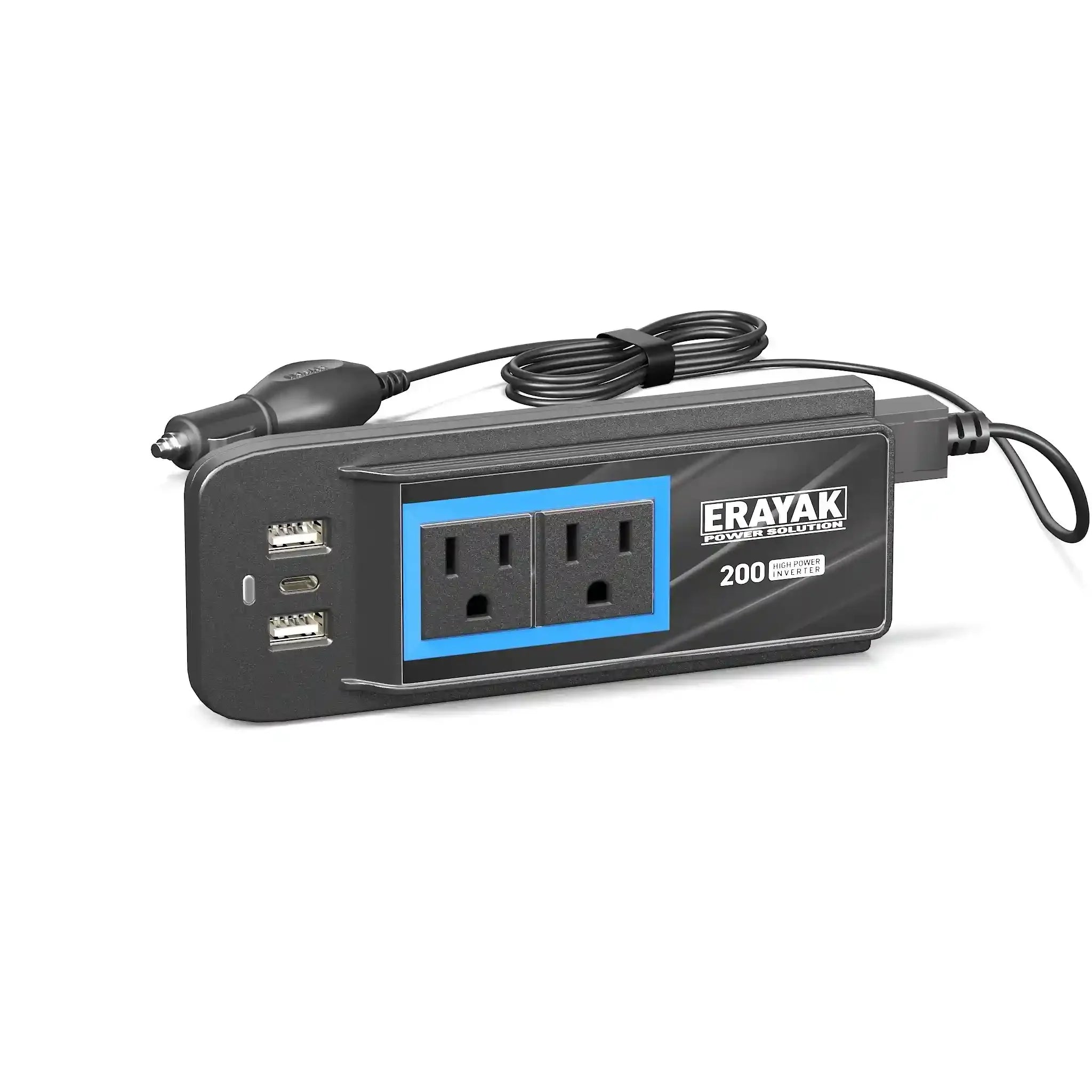 Erayak Car Power Inverter 200W, 12V Car Charger with USB-C Fast Charging & Dual AC Outlets, Road Trip Essentials for Laptop & Devices