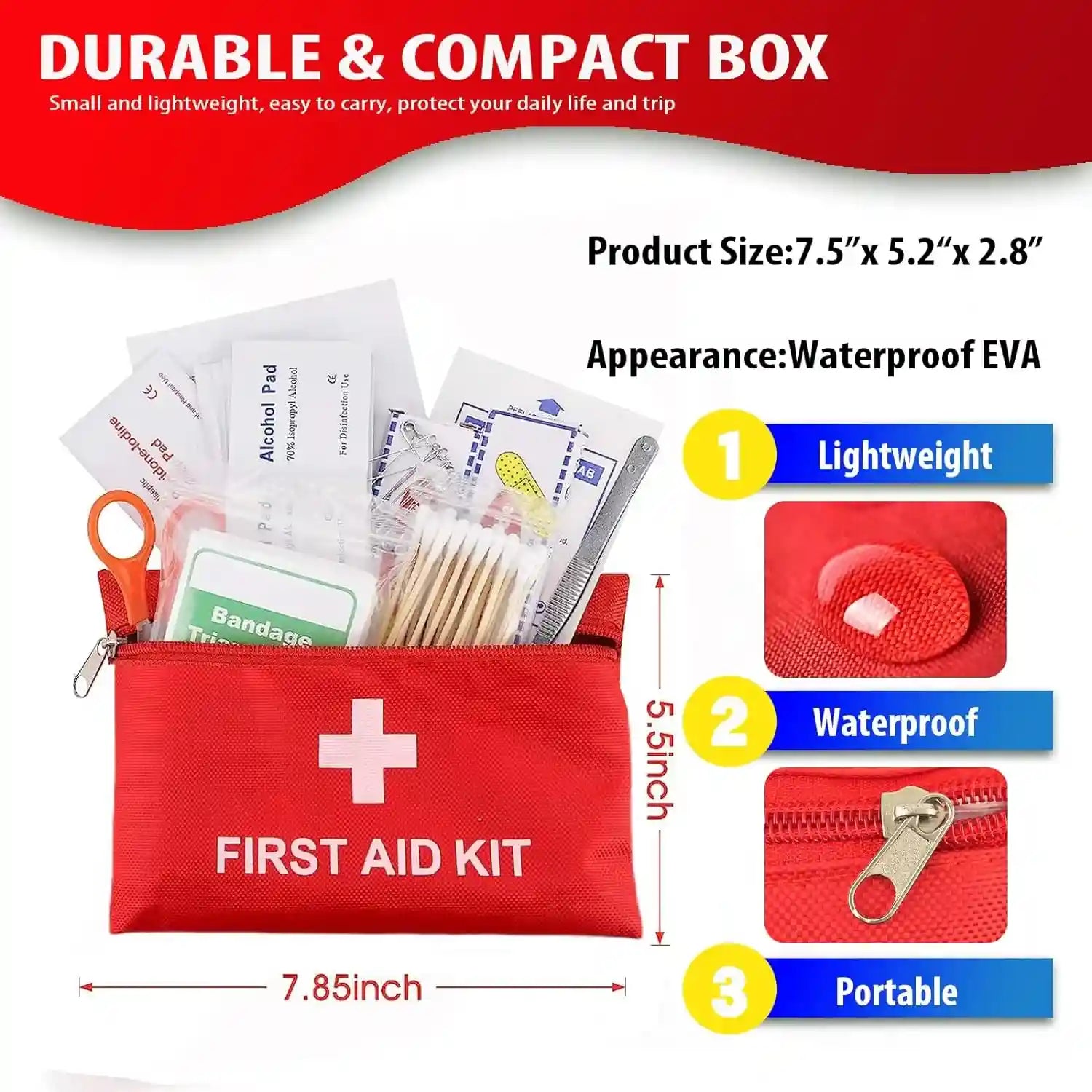 First Aid Kit - 92 Piece Mini Emergency Kits for Car, Basic Outdoor Essentials S