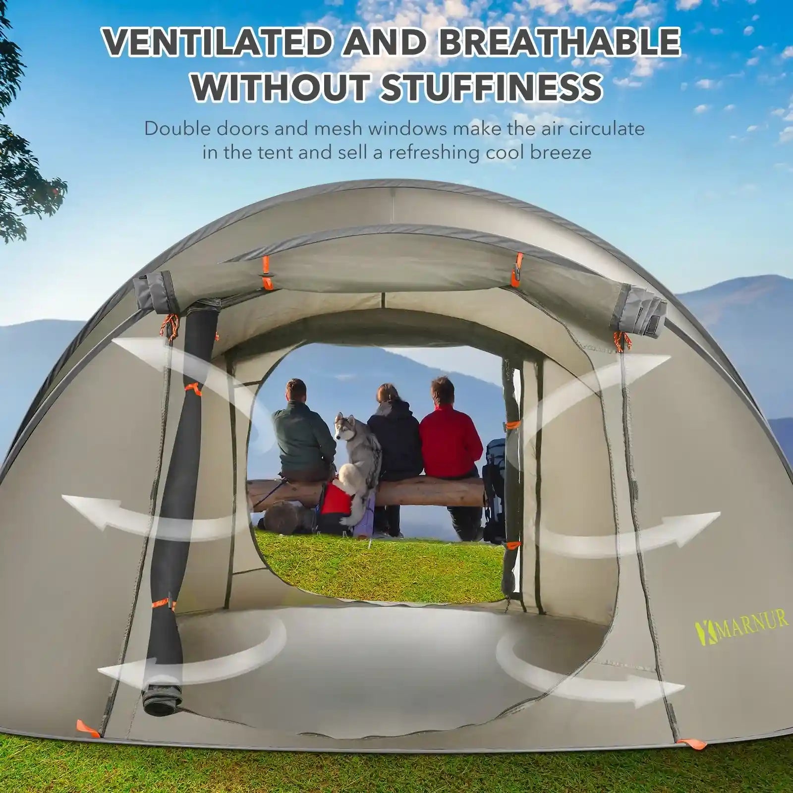 Instant Tent 4-Person Camp Tent, Auto Setup Pop up Tent, Pordable, Huge Door & Windows, Green