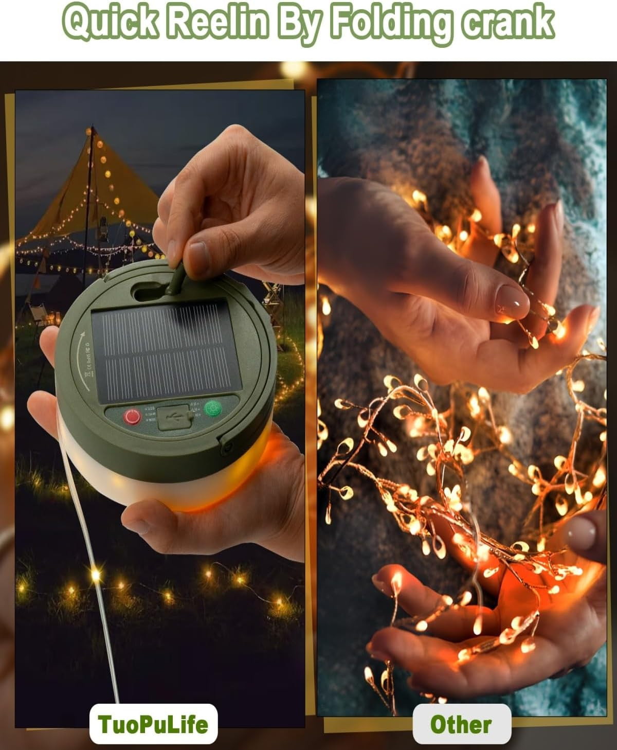 Solar Camping String Lights, 32.8FT Fairy String Lights 130Leds, 4 in 1 Portable