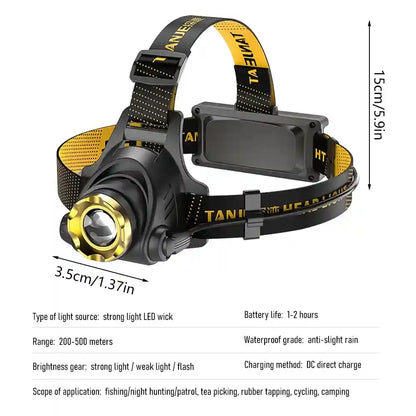 LED Rechargeable Headlamp with 2 USB Cable, 9900 Lumen Ultra Bright Searchlight with 3 Modes, 90° Adjustable for Outdoor Camping, Running, Cycling,Climbing