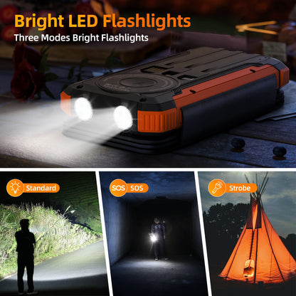 20000Mah Solar Power Bank with 4 Solar Panels,Portable Charger with Built-In 3 Cables and 5W Wireless Charging,Phone Charger Compatible with Iphone/Android-Camping/Travel Essentials(Orange)