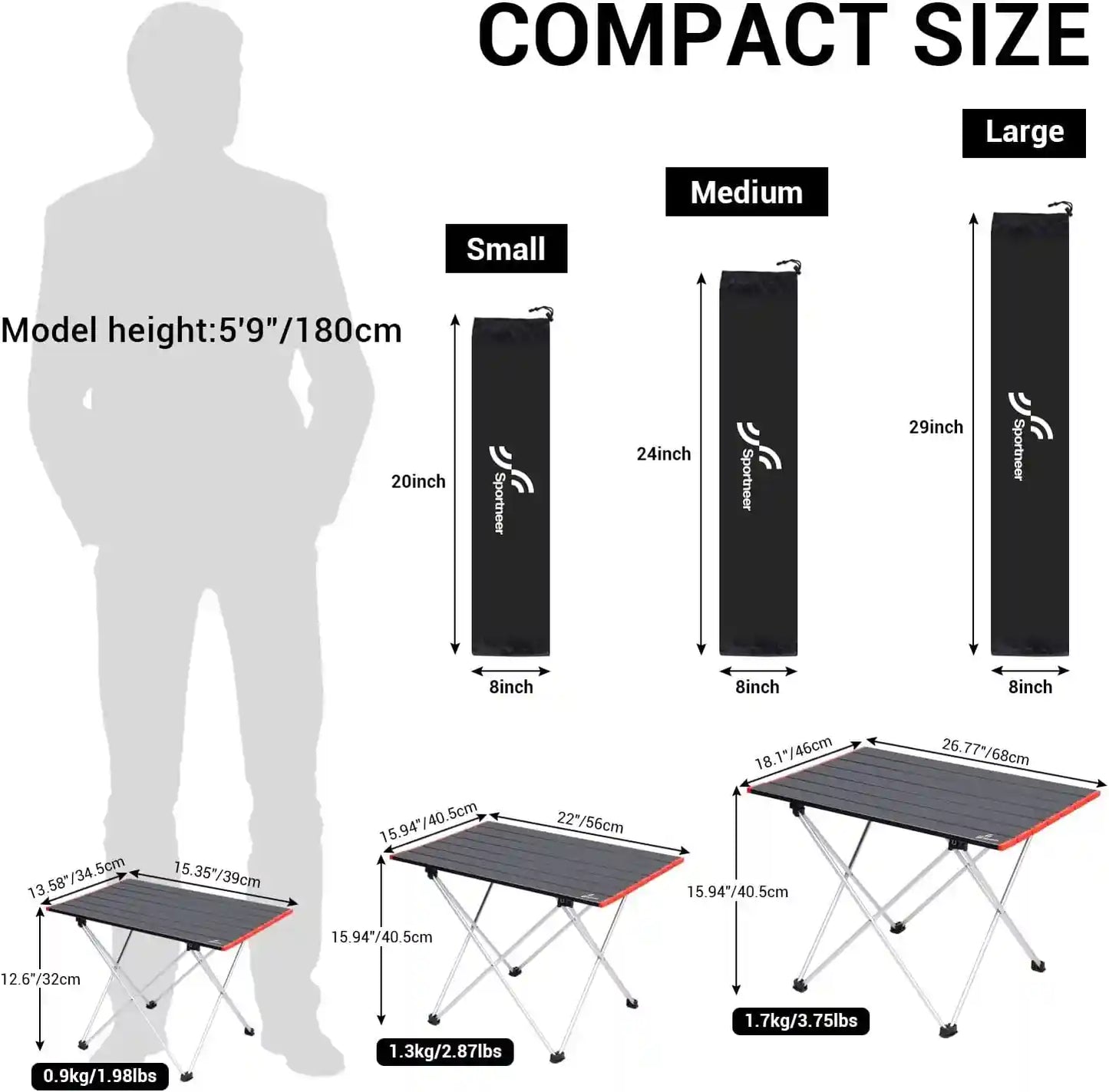 Sportneer Camping Table, Camping Tables That Fold up Lightweight Camp Table Portable Table Foldable Aluminum Folding Camp Table for Camping Picnic Backpacking Beach BBQ Cooking