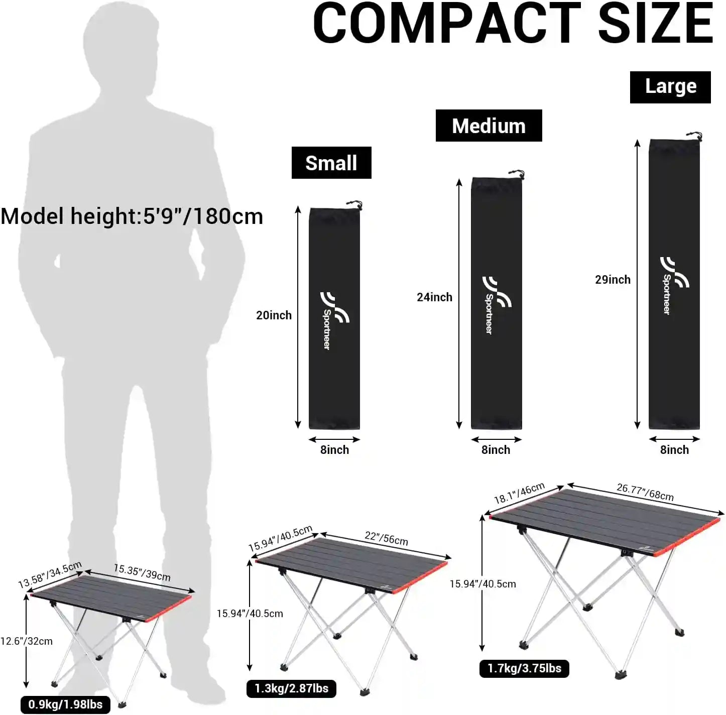 Sportneer Camping Table, Camping Tables That Fold up Lightweight Camp Table Portable Table Foldable Aluminum Folding Camp Table for Camping Picnic Backpacking Beach BBQ Cooking