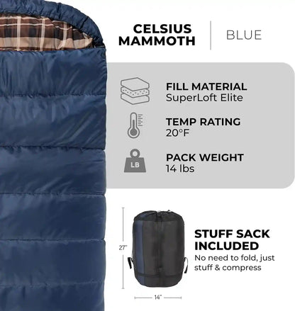 Teton Mammoth Queen Size Double Sleeping Bag- a Warm Bag the Whole Family Can Enjoy – Great for Camping, Hunting and Base Camp. Compression Sack Included