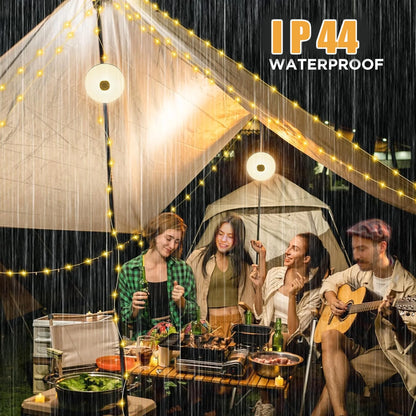 Rechargeable Waterproof Camping String Lights, 32.8FT/10M Outdoor Camping Lights with 8 Modes & 4-In-1 Quick Storage, Portable Hanging Lights for Patio, Tent, Garden, Party, Christmas, Wedding Decor