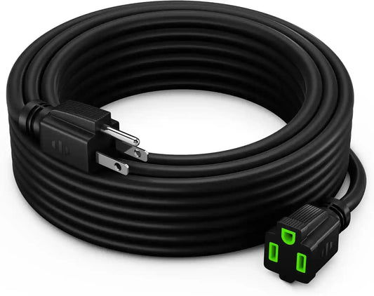 Maximm 25 Ft Black with Green Indicators Extension Cord, Heavy Duty 3-Prong Outdoor Power Cable, ETL Listed for Contractors