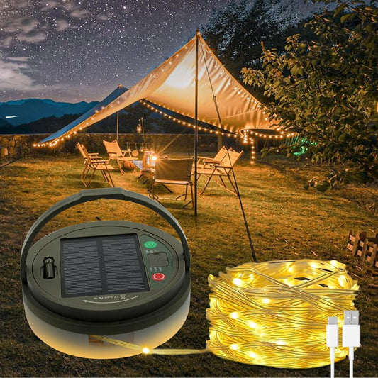 Solar Camping String Lights, 32.8FT Fairy String Lights 130Leds, 4 in 1 Portable