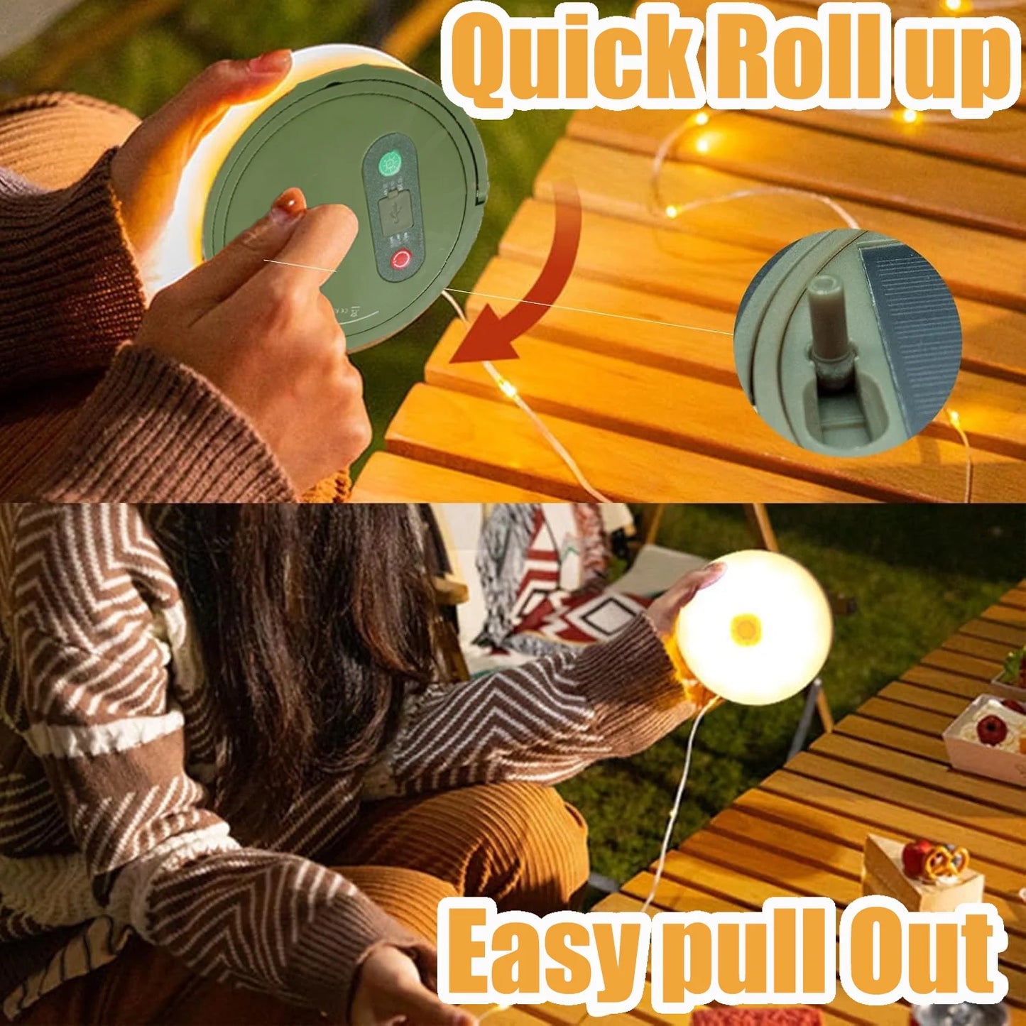 Rechargeable Waterproof Camping String Lights, 32.8FT/10M Outdoor Camping Lights with 8 Modes & 4-In-1 Quick Storage, Portable Hanging Lights for Patio, Tent, Garden, Party, Christmas, Wedding Decor