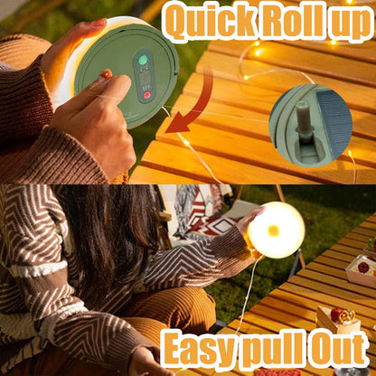 Rechargeable Waterproof Camping String Lights, 32.8FT/10M Outdoor Camping Lights with 8 Modes & 4-In-1 Quick Storage, Portable Hanging Lights for Patio, Tent, Garden, Party, Christmas, Wedding Decor