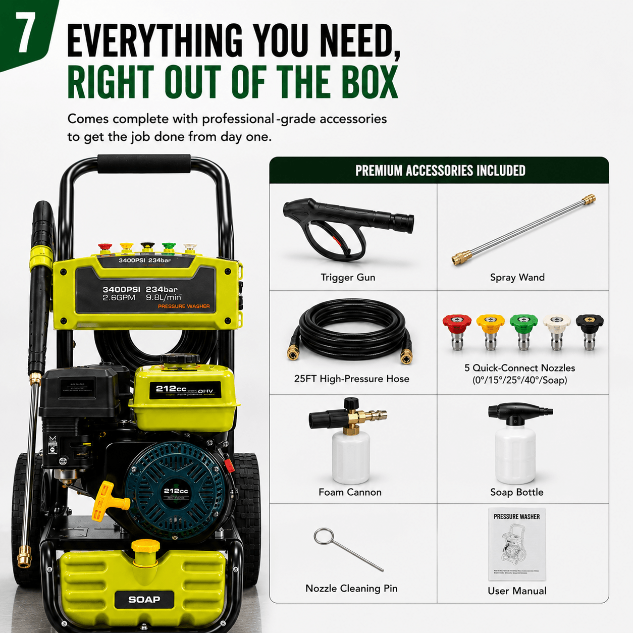 Erayak 3400 PSI Gas Pressure Washer - 2.6 GPM Heavy Duty Power Washer with 212cc OHV Engine for Siding, Decks, and Driveways - Erayak Power - 