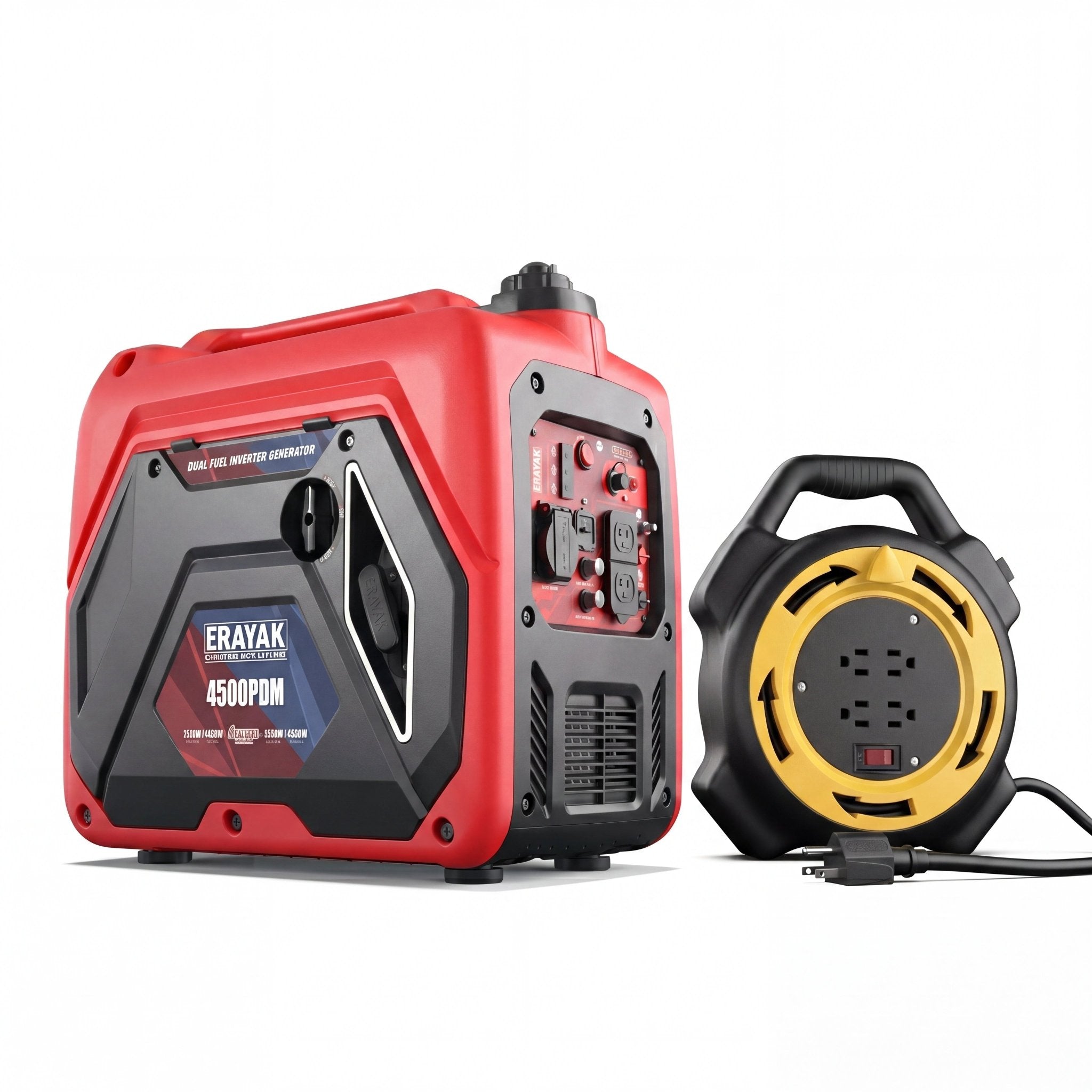 Erayak 4500PDM Dual - Fuel Inverter Generator + 25FT Retractable Extension Cord Reel Bundle - Erayak Power - 
