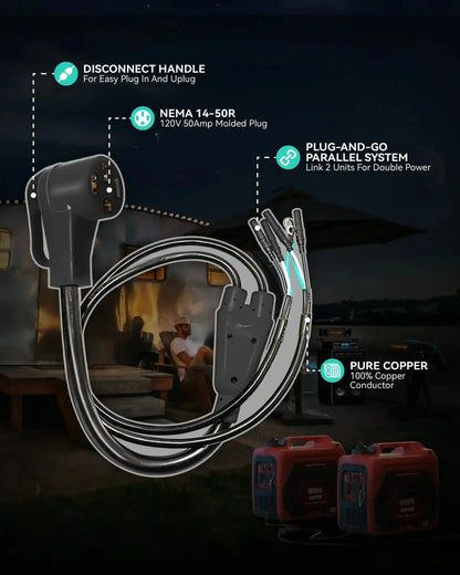 Erayak 50 Amp Parallel Cord Kit for Generator 120V 50A RV (14-50R), cUL Listed Inverter Generator Parallel Connection Kit for Combine Power Suitable 4500P 4500PD - Erayak Power