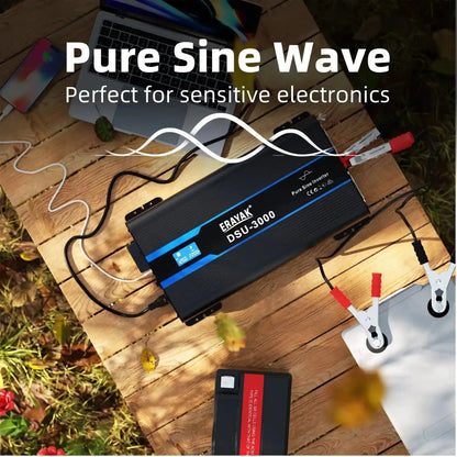 Erayak Pure Sine Wave Inverter, 12V DC to 120V AC, Converter for Home, RV, Truck, Off-Grid Solar DSU 2000W/3000W, - Erayak Power