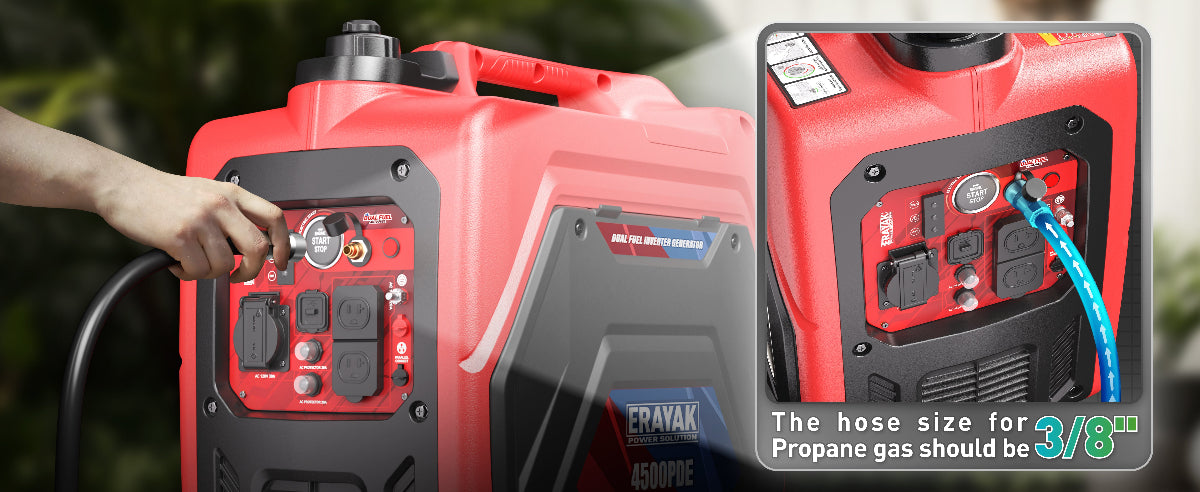 erayak dual fuel 4500 watt inverter generator propane gas connection