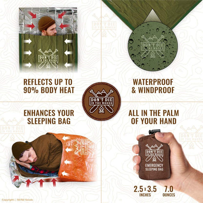 Don’T Die in the Woods - Survival Bivy - Emergency Sleeping Bag with Hood - Made with Extra-Thick Space Blanket Thermal Mylar