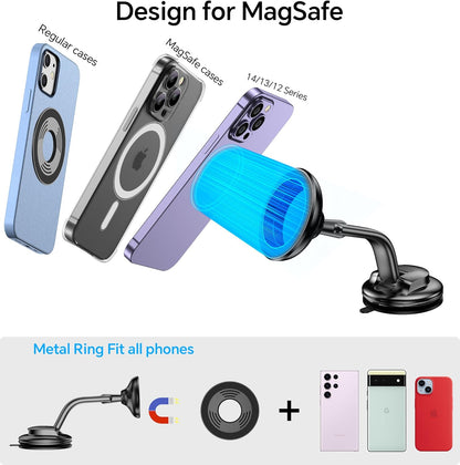 For Magsafe Car Mount【Strong Magnets】Magsafe Windshield Mount Magnetic Phone Holder for Car Dash Windshield Universal Hands Free Car Phone Holder for Iphone 16 15 14 13 Promax plus Magsafe Accessories
