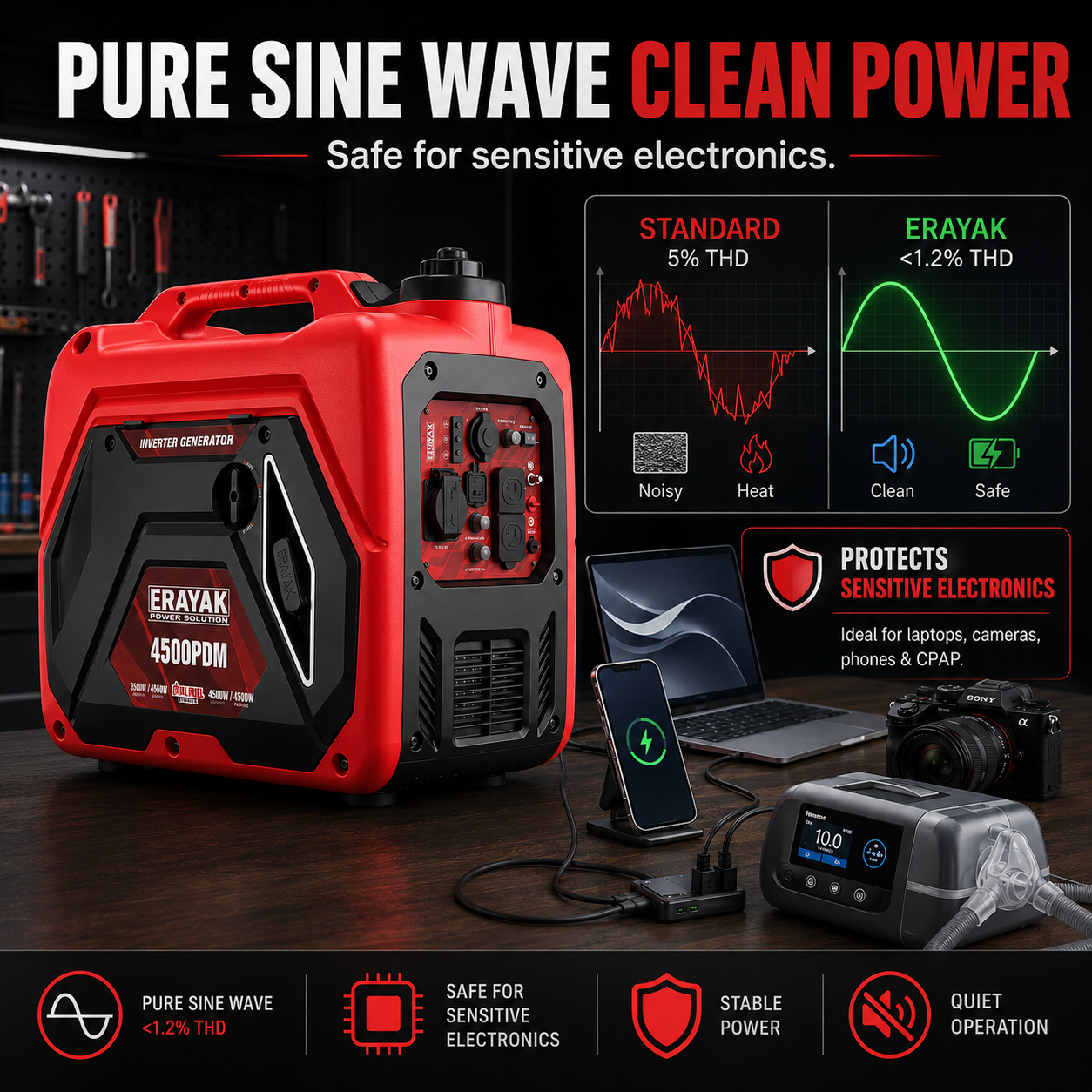Erayak 4500PDM 4500W Dual-Fuel Inverter Generator for RV & Home Backup